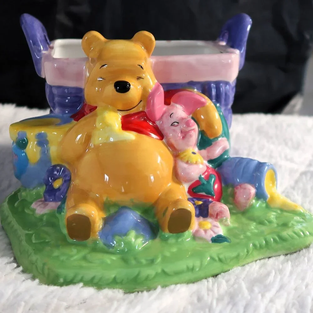 2000 Disney Winnie the Pooh and Piglet Ceramic Flower Vase Planter Please Read